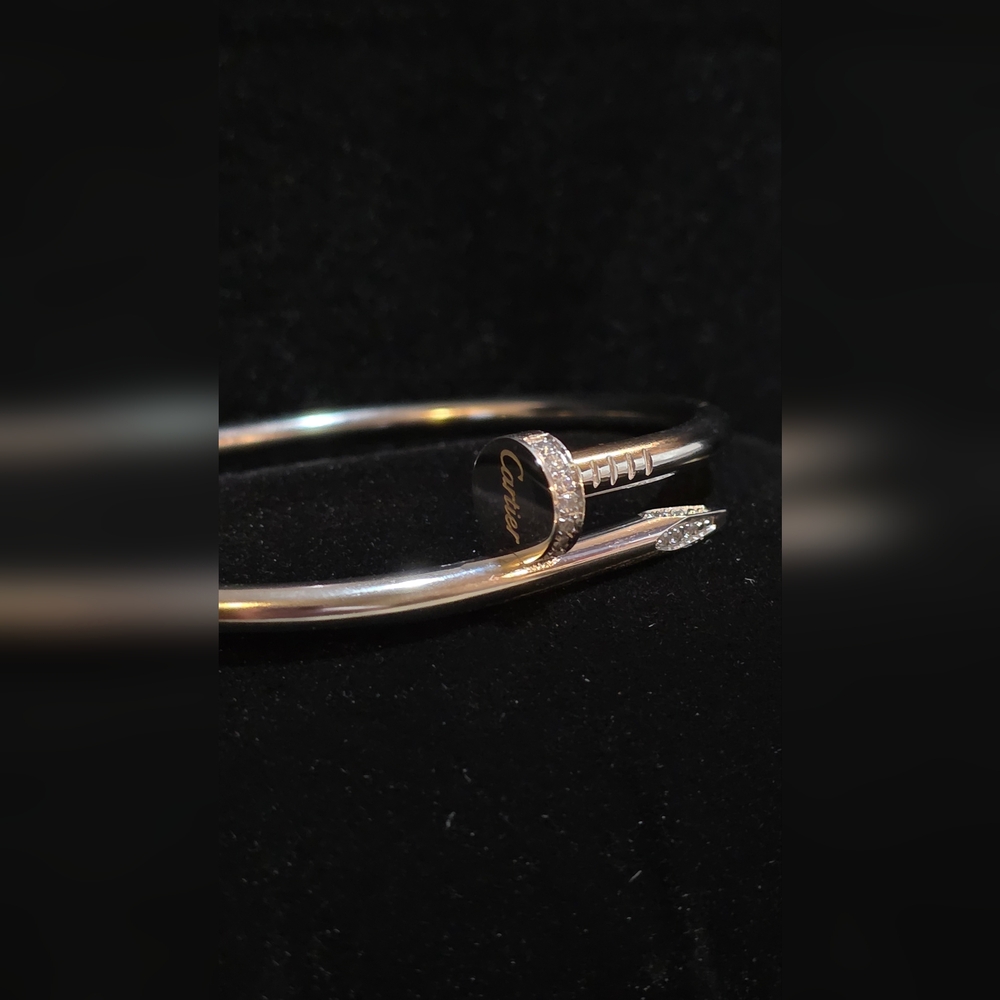 Elegant Silver And Crystal Accent Nail Bangle Bracelet